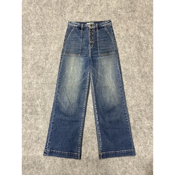 Nature Denim Women's Wide Leg Button Fly Jeans Size 26 Blue Medium Wash Denim - Picture 1 of 9